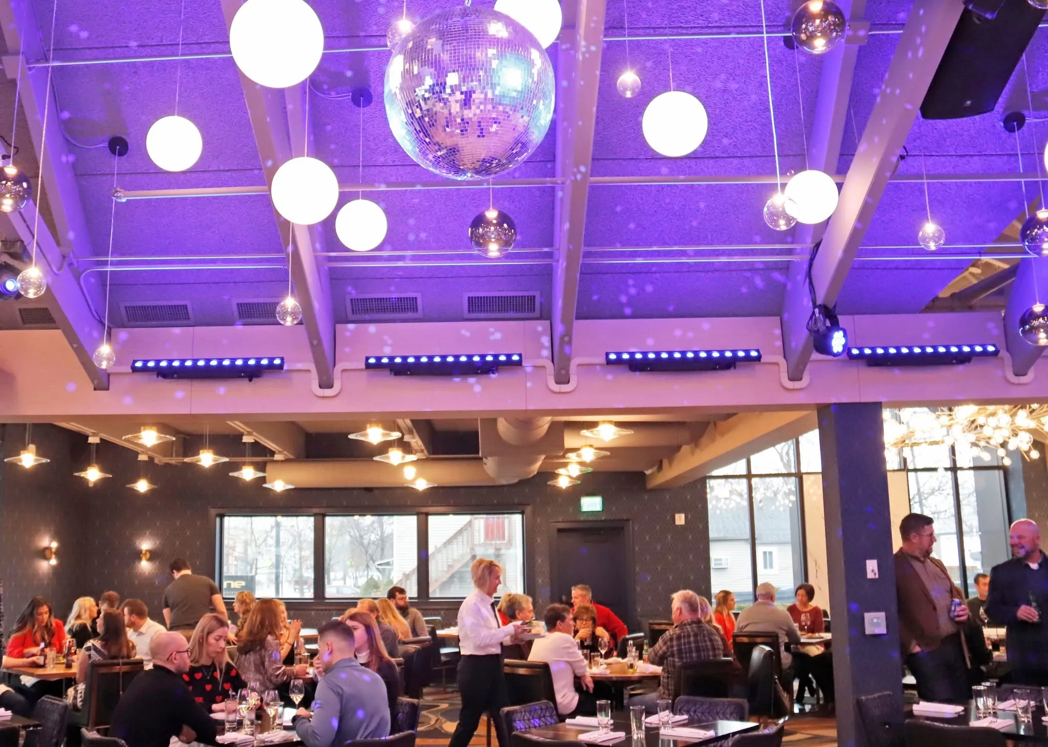 Globe lights over the dining room