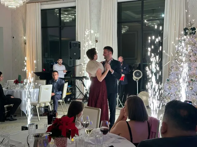 A first dance framed by sparkler fountains